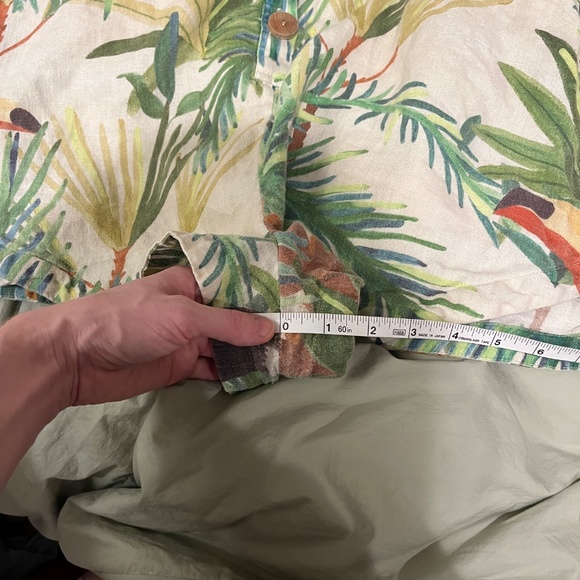 FARM RIO 100% LINEN JUMPSUIT Romper shorts long sleeve LEAVES TROPICAL M READ - Picture 12 of 12